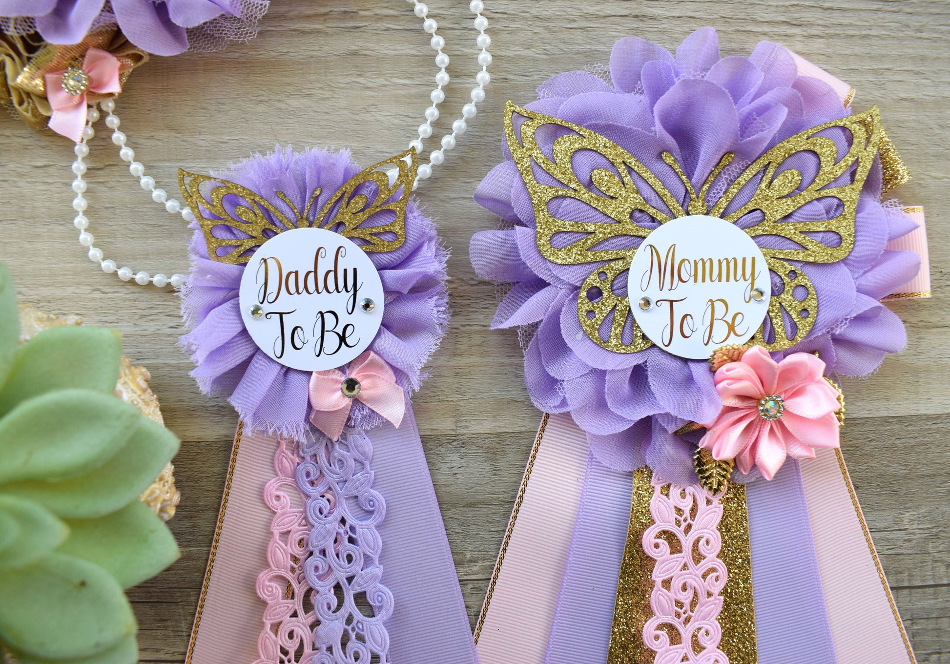 Pink Lavender Butterfly Baby Shower, Butterfly Maternity Belly Sash, Pink Lilac Gold Butterfly Mommy To Be Ribbon, Daddy To Be Pin, Custom - Celebrations By Cris