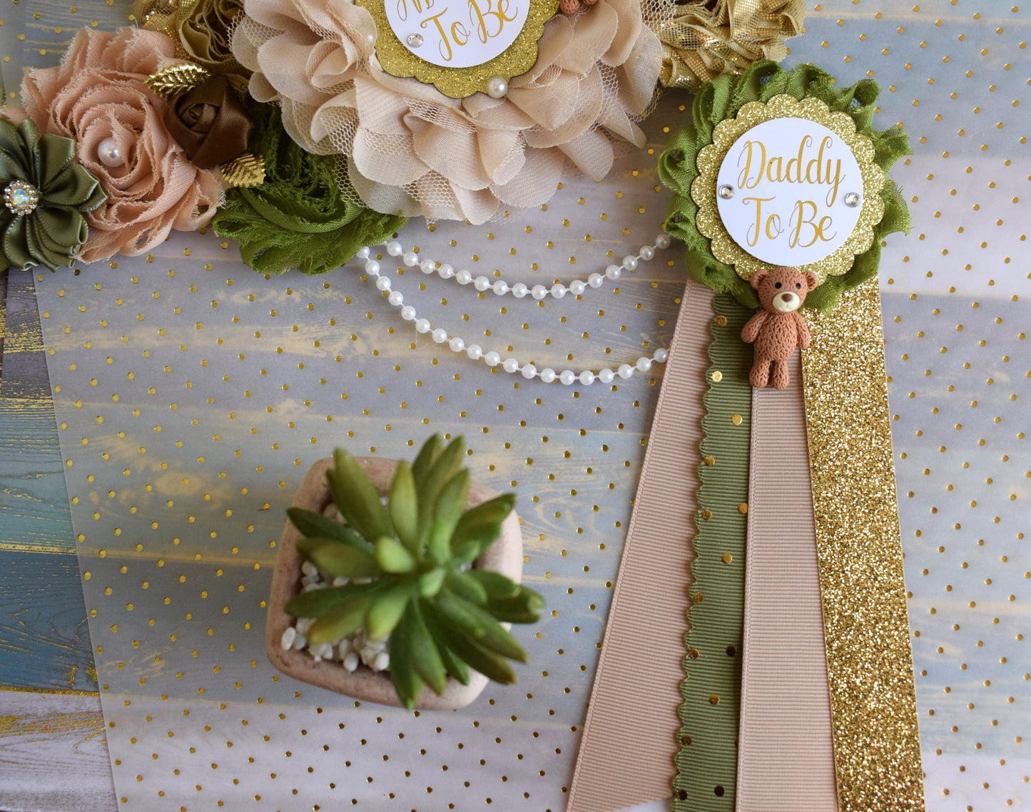 Bear Olive Baby Shower, Olive Maternity Sash, Olive Gold Baby Shower, Teddy Bear Green White Gold Belly Sash, Greenery Flower Sash, Custom - Celebrations By Cris