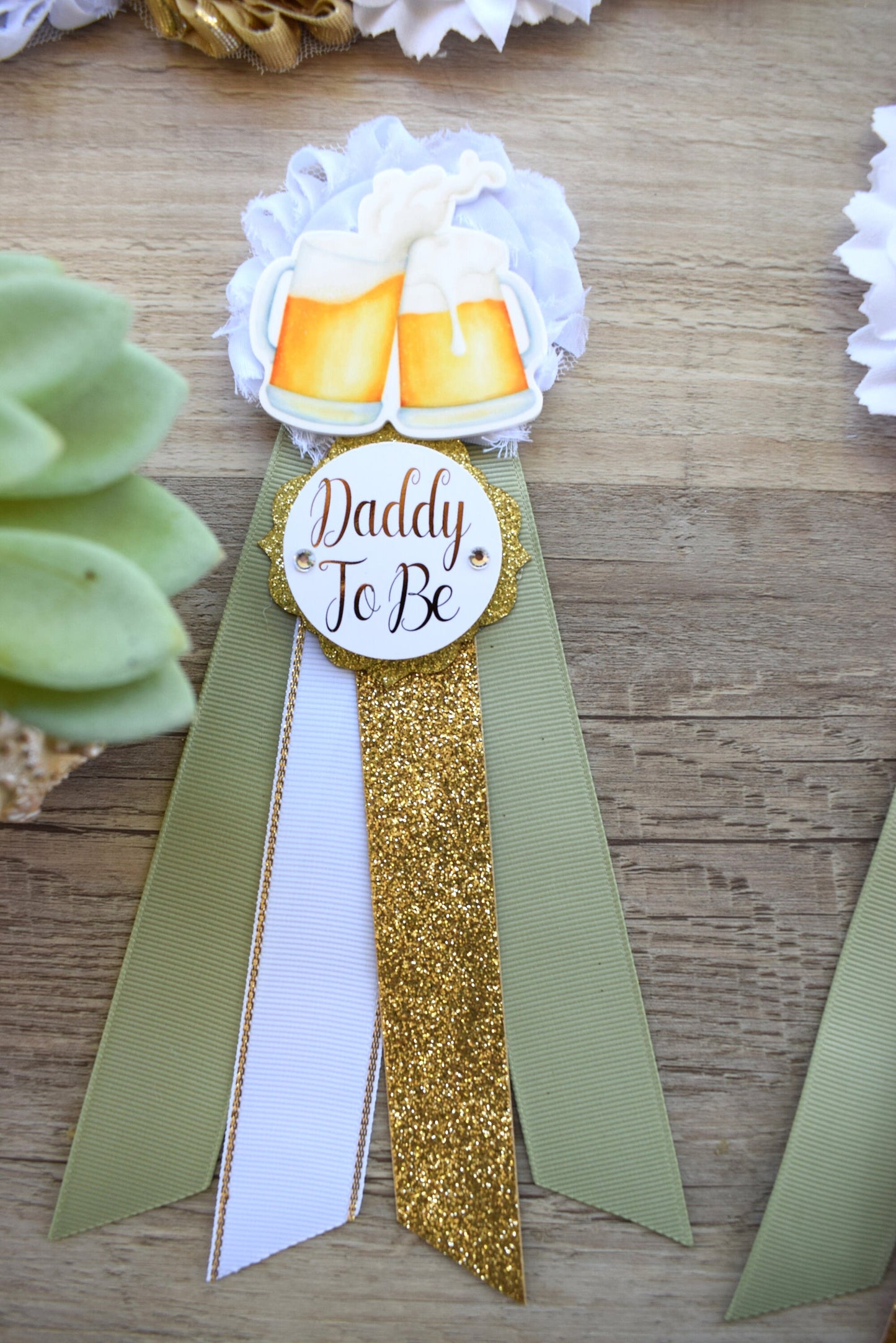 A Baby Is Brewing Baby Shower, Greenery White Gold Maternity Sash, Beer Mommy To Be Ribbon, Brewing Daddy To Be Pin, Gender Reveal Shower - Celebrations By Cris