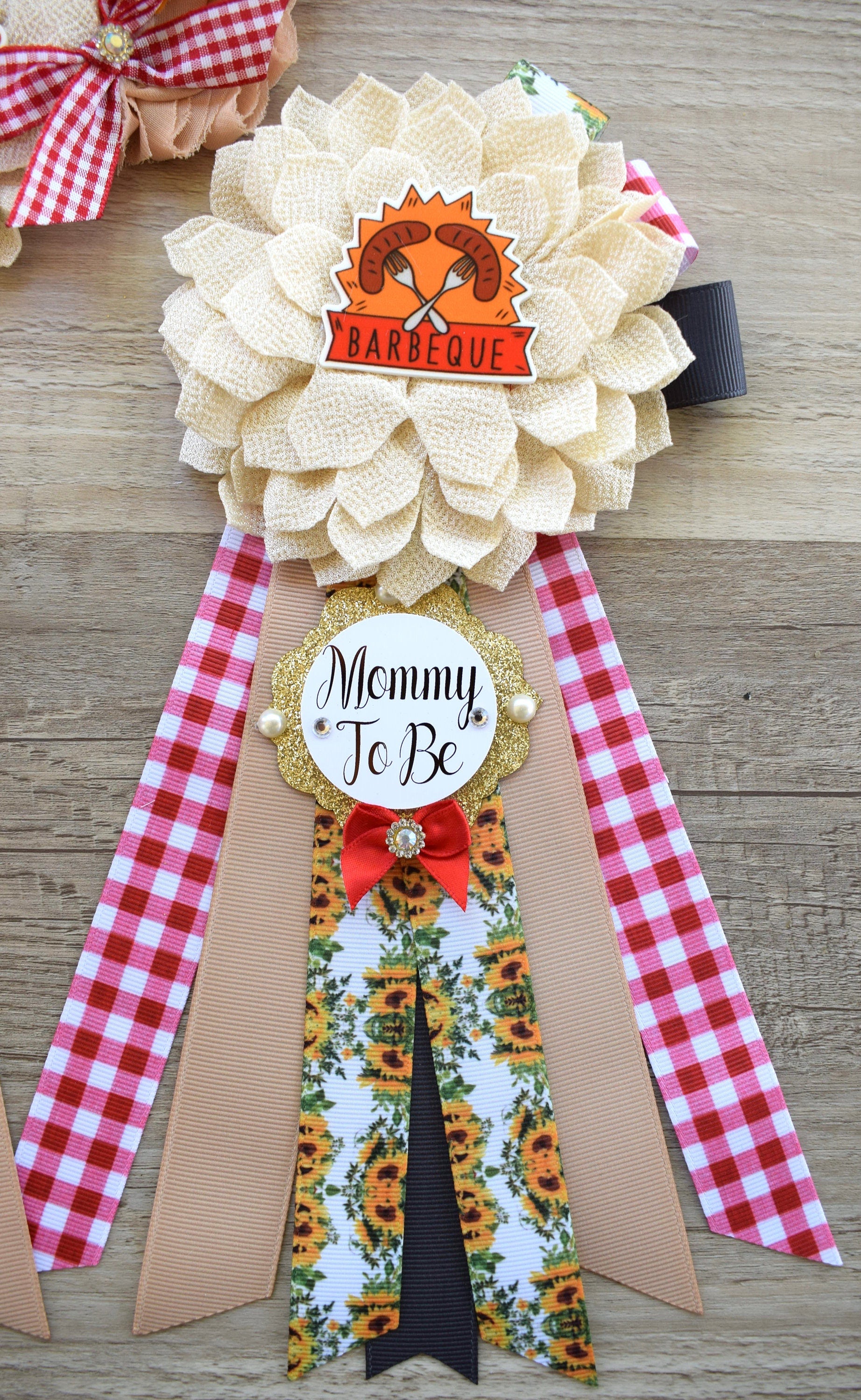 Baby Q Baby Shower Sash, Sunflower BBQ Maternity Sash, BBQ Baby Shower, Mommy To Be Ribbon, Daddy To Be Ribbon Pin, Summer Baby Shower - Celebrations By Cris