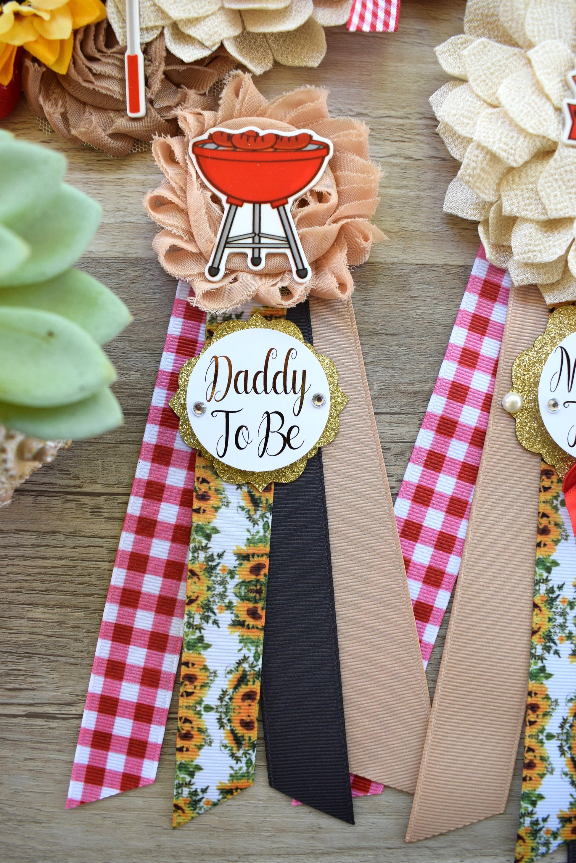 Baby Q Baby Shower Sash, Sunflower BBQ Maternity Sash, BBQ Baby Shower, Mommy To Be Ribbon, Daddy To Be Ribbon Pin, Summer Baby Shower - Celebrations By Cris