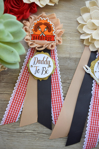 Baby Q Baby Shower Sash, BBQ Maternity Sash, BBQ Baby Shower, Mommy To Be Ribbon, Daddy To Be Ribbon Pin, Baby Shower Gift - Celebrations By Cris