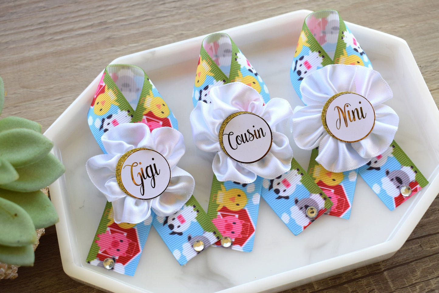 Farm Animal Baby Shower, Barn Animal Baby Shower, Cow Sheep Horse Mommy To Be Ribbon Pin, Farm Daddy To Be Ribbon Pin, Baby Shower Gift - Celebrations By Cris