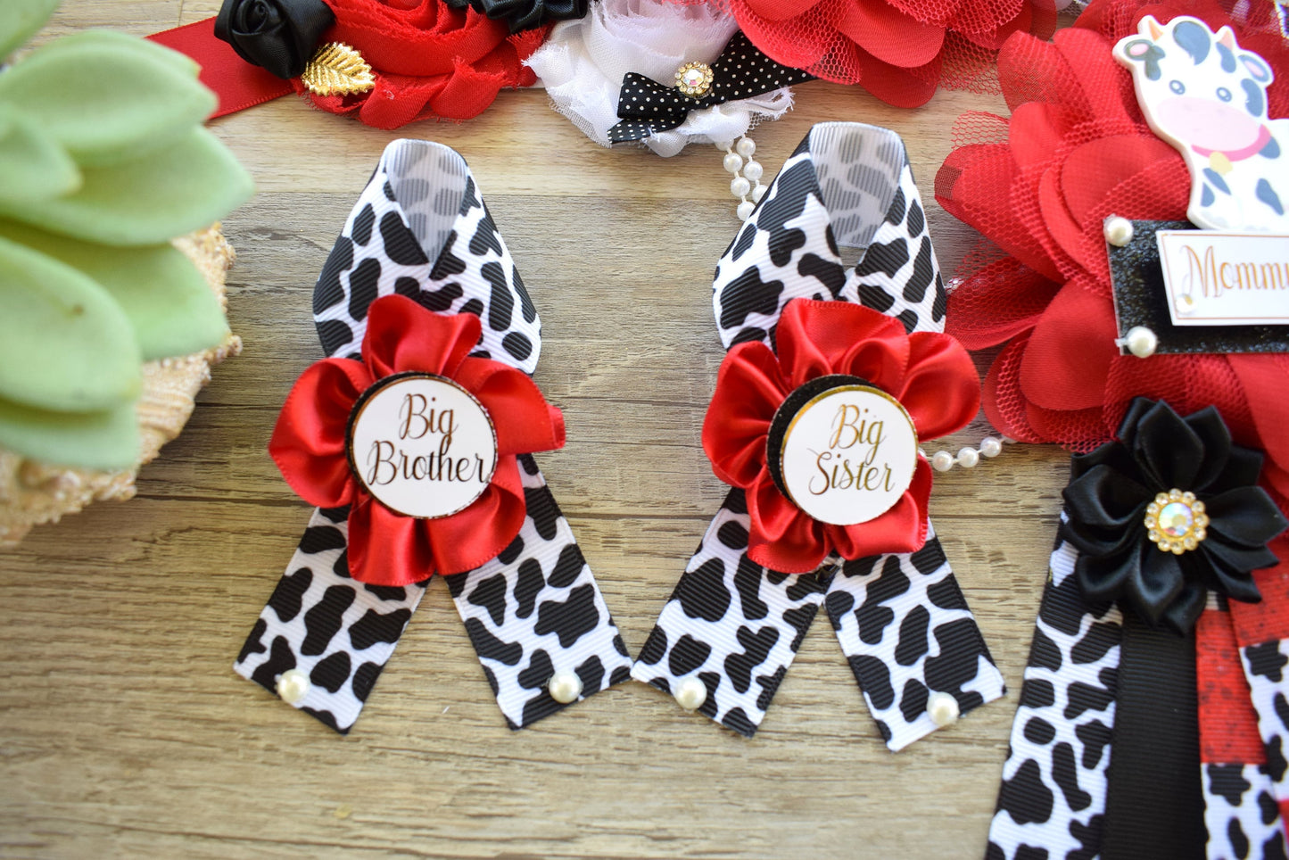 Red Cow Baby Shower, Cow Maternity Sash, Farm Cow Mommy To Be Ribbon, Daddy To Be Ribbon Pin, Red Black White, Baby Shower Gift - Celebrations By Cris