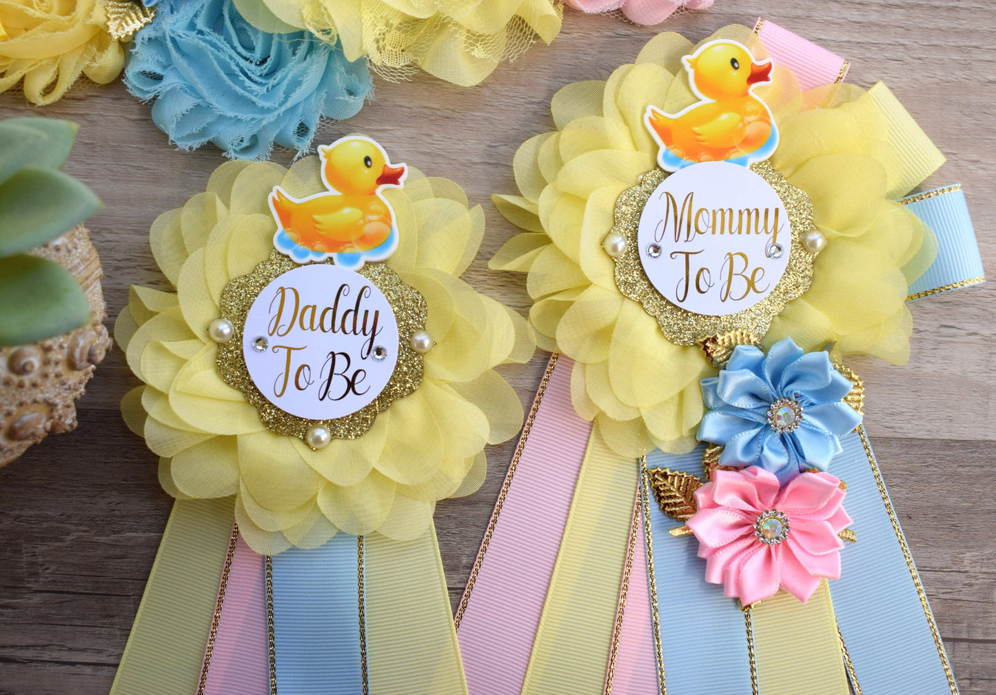 Gender Reveal Rubber Duck Baby Shower, Duck Sash, Mommy To Be Ribbon, Daddy To Be Pin, Yellow Blue Pink Rubber Duck Baby Shower Gift