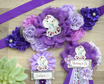 Elephant Purple Baby Shower, Purple Lavender Gold Green Safari, Mommy To Be Ribbon, Daddy To Be Pin, Purple Floral Animal Flower Baby Shower