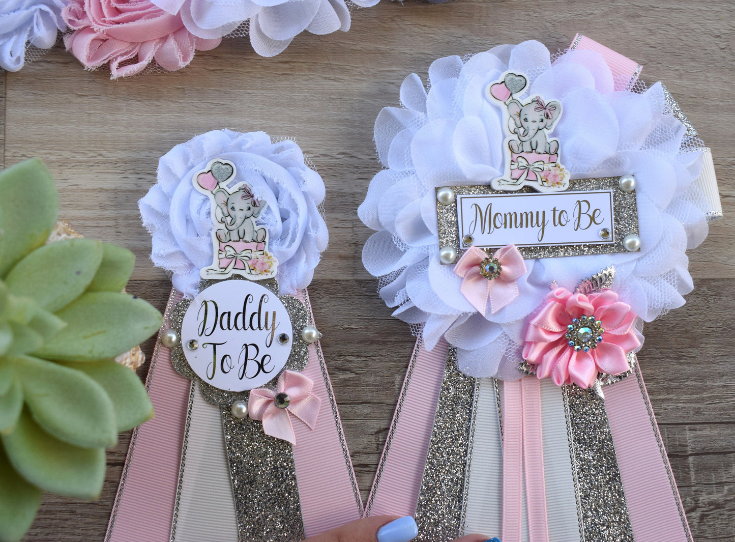 Girl Elephant Baby Shower, Girl Pink Elephant Maternity Sash, Pink Elephant Mommy To Be Ribbon, Daddy To Be Pin, Baby Shower Gift - Celebrations By Cris