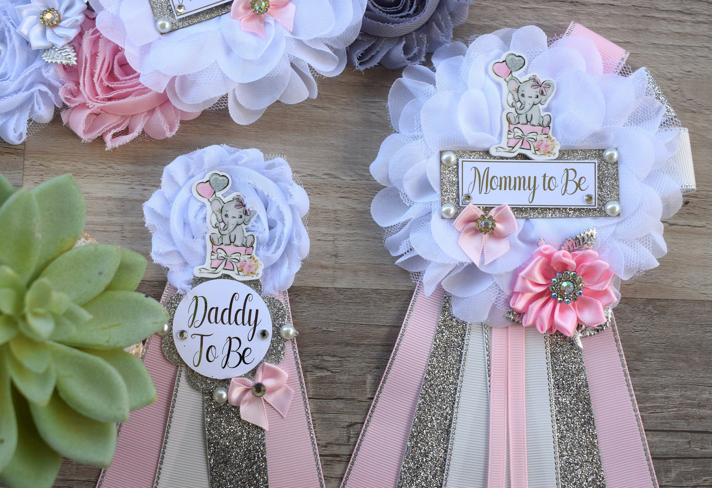 Girl Elephant Baby Shower, Girl Pink Elephant Maternity Sash, Pink Elephant Mommy To Be Ribbon, Daddy To Be Pin, Baby Shower Gift - Celebrations By Cris