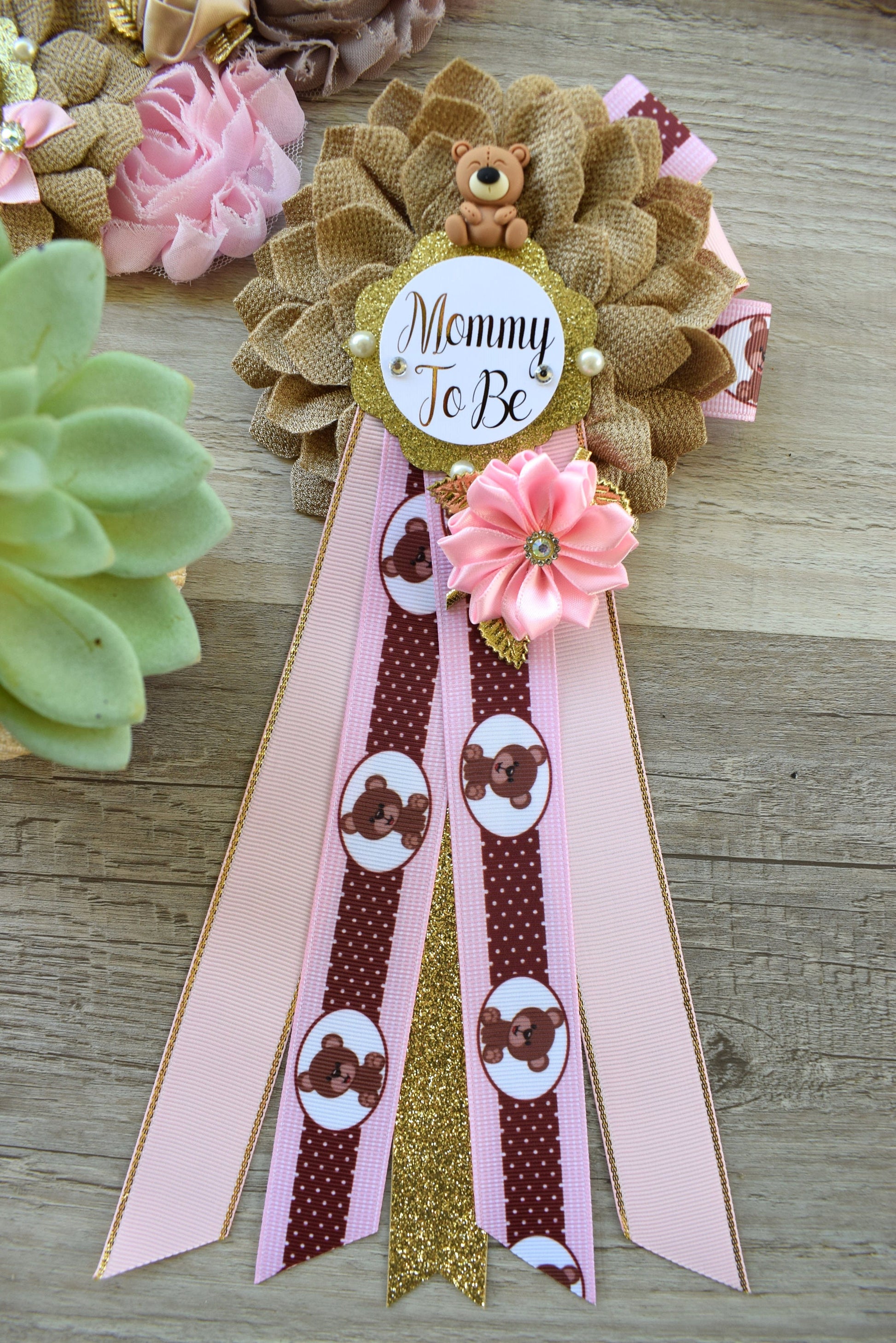 Pink Teddy Bear Baby Shower, Pink Bear Mommy Bear Maternity Sash, Papa Teddy Bear Mommy Daddy To Be Corsage, Pink Girl Teddy Bear, Custom - Celebrations By Cris