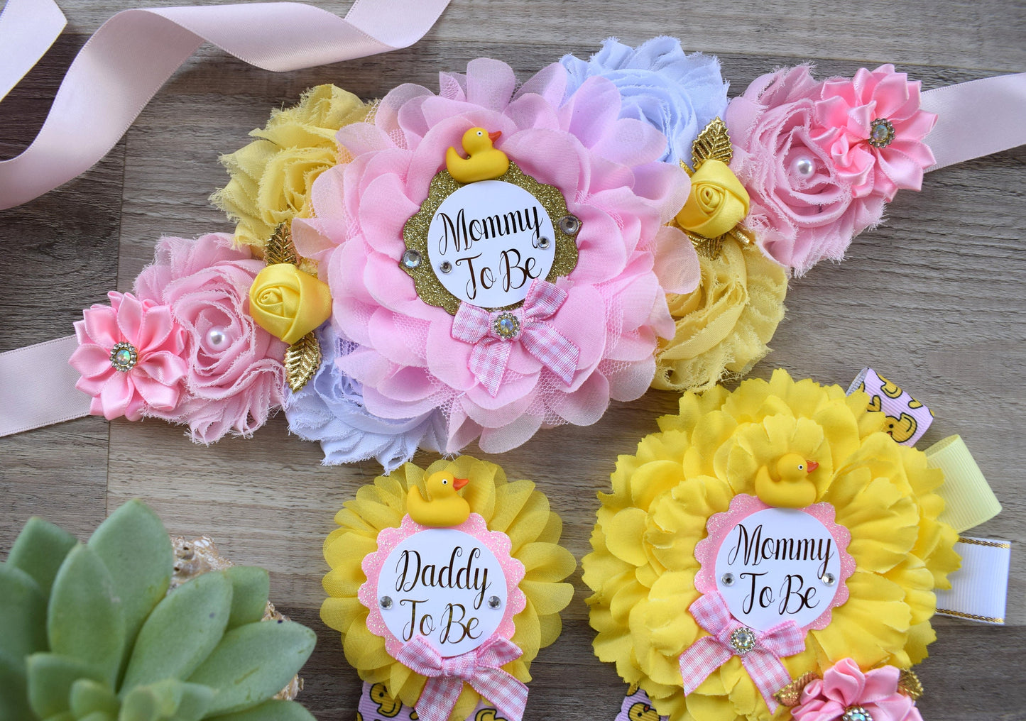 Girl Pink Ducky Baby Shower, Ducky Maternity Sash, Rubber Duck Mommy To Be Ribbon, Yellow Pink Rubber Duck Daddy To Be Pin, Gift Baby Shower - Celebrations By Cris