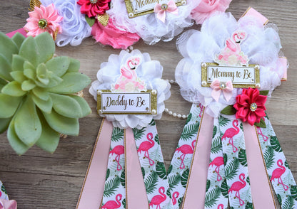 Flamingo Baby Shower, Flamingo Corsage Pin, Tropical Flamingo Baby Shower, Flamingo Mommy To Be Pin, Flamingo Daddy To Be Corsage