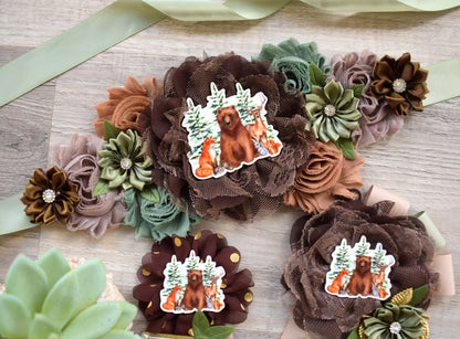 Bear Woodland Baby Shower, Sage Green Brown Tan Maternity Sash, Bear Fox Baby Shower, Mommy To Be Ribbon, Daddy To Be Pin, Custom - Celebrations By Cris