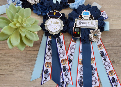 Police Baby Shower, Navy Blue Grey Maternity Sash, Police Mommy To Be Ribbon, Cop Baby Shower Sash, Policeman Daddy To Be Pin, Custom - Celebrations By Cris