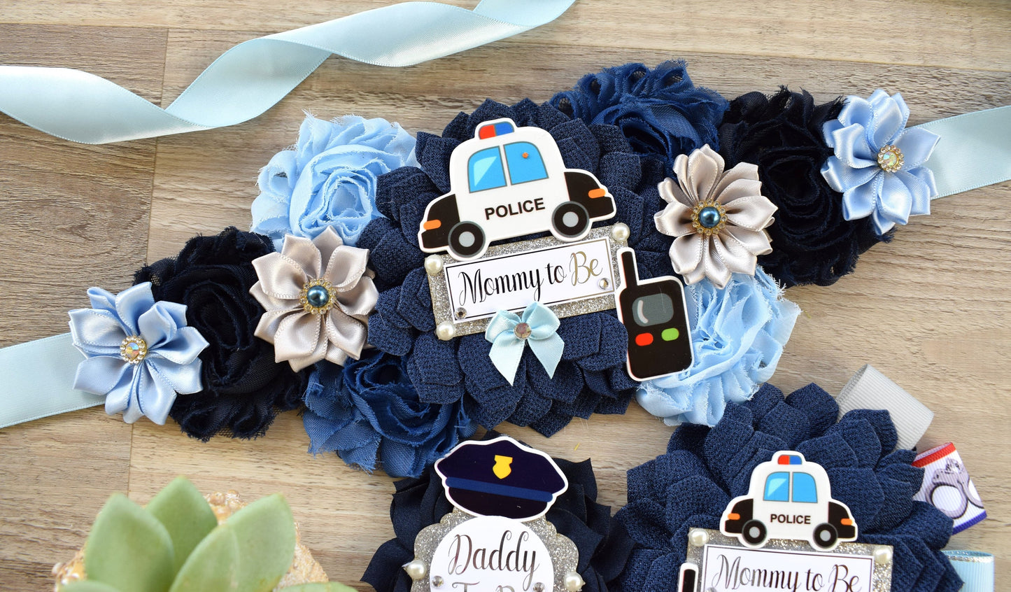 Police Baby Shower, Navy Blue Grey Maternity Sash, Police Mommy To Be Ribbon, Cop Baby Shower Sash, Policeman Daddy To Be Pin, Custom - Celebrations By Cris