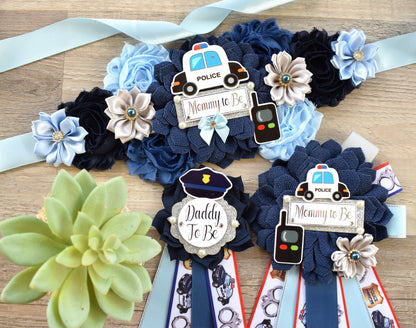 Police Baby Shower, Navy Blue Grey Maternity Sash, Police Mommy To Be Ribbon, Cop Baby Shower Sash, Policeman Daddy To Be Pin, Custom - Celebrations By Cris