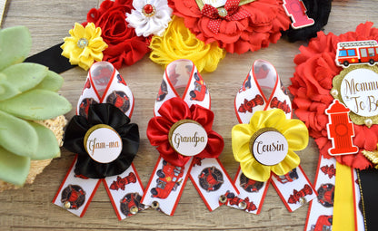 Firefighter Baby Shower, Red Yellow Black Maternity Sash, Firefighter Mommy To Be, Fireman Daddy To Be Pin, Baby Shower Gift, Custom - Celebrations By Cris