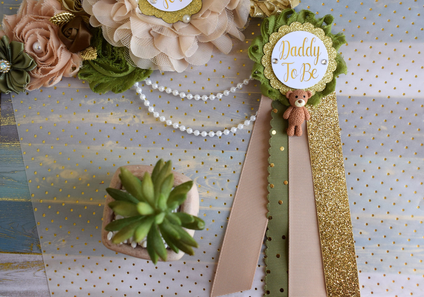 Bear Olive Baby Shower, Olive Maternity Sash, Olive Gold Baby Shower, Teddy Bear Green White Gold Belly Sash, Greenery Flower Sash, Custom - Celebrations By Cris