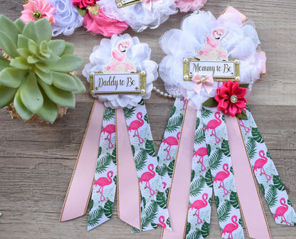 Flamingo Baby Shower, Flamingo Corsage Pin, Tropical Flamingo Baby Shower, Flamingo Mommy To Be Pin, Flamingo Daddy To Be Corsage