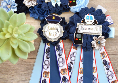 Police Baby Shower, Navy Blue Grey Maternity Sash, Police Mommy To Be Ribbon, Cop Baby Shower Sash, Policeman Daddy To Be Pin, Custom - Celebrations By Cris