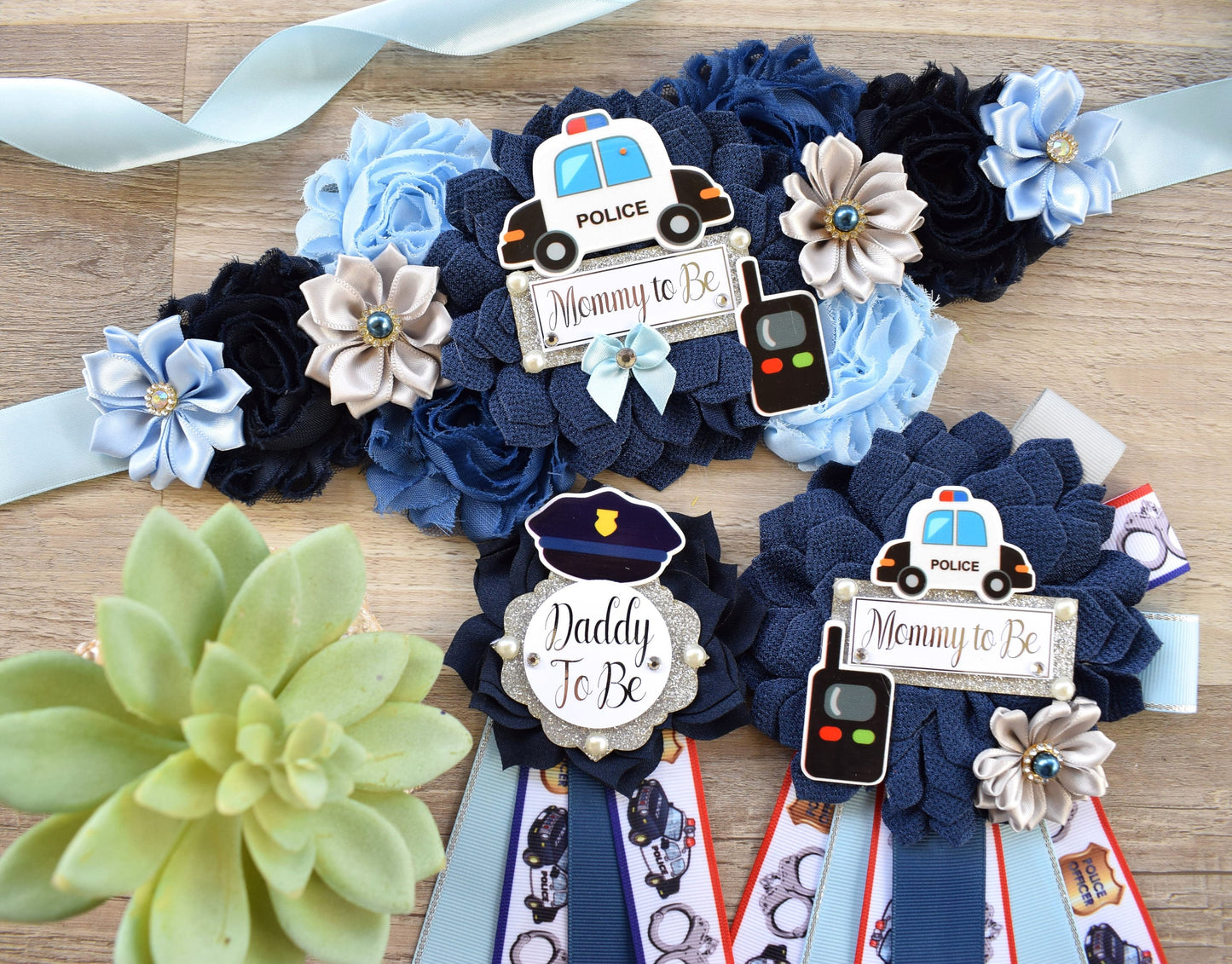 Police Baby Shower, Navy Blue Grey Maternity Sash, Police Mommy To Be Ribbon, Cop Baby Shower Sash, Policeman Daddy To Be Pin, Custom - Celebrations By Cris