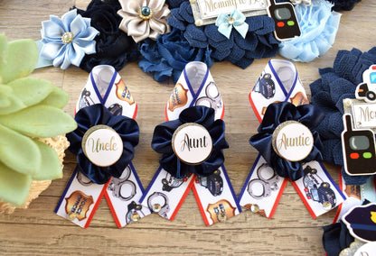 Police Baby Shower, Navy Blue Grey Maternity Sash, Police Mommy To Be Ribbon, Cop Baby Shower Sash, Policeman Daddy To Be Pin, Custom - Celebrations By Cris