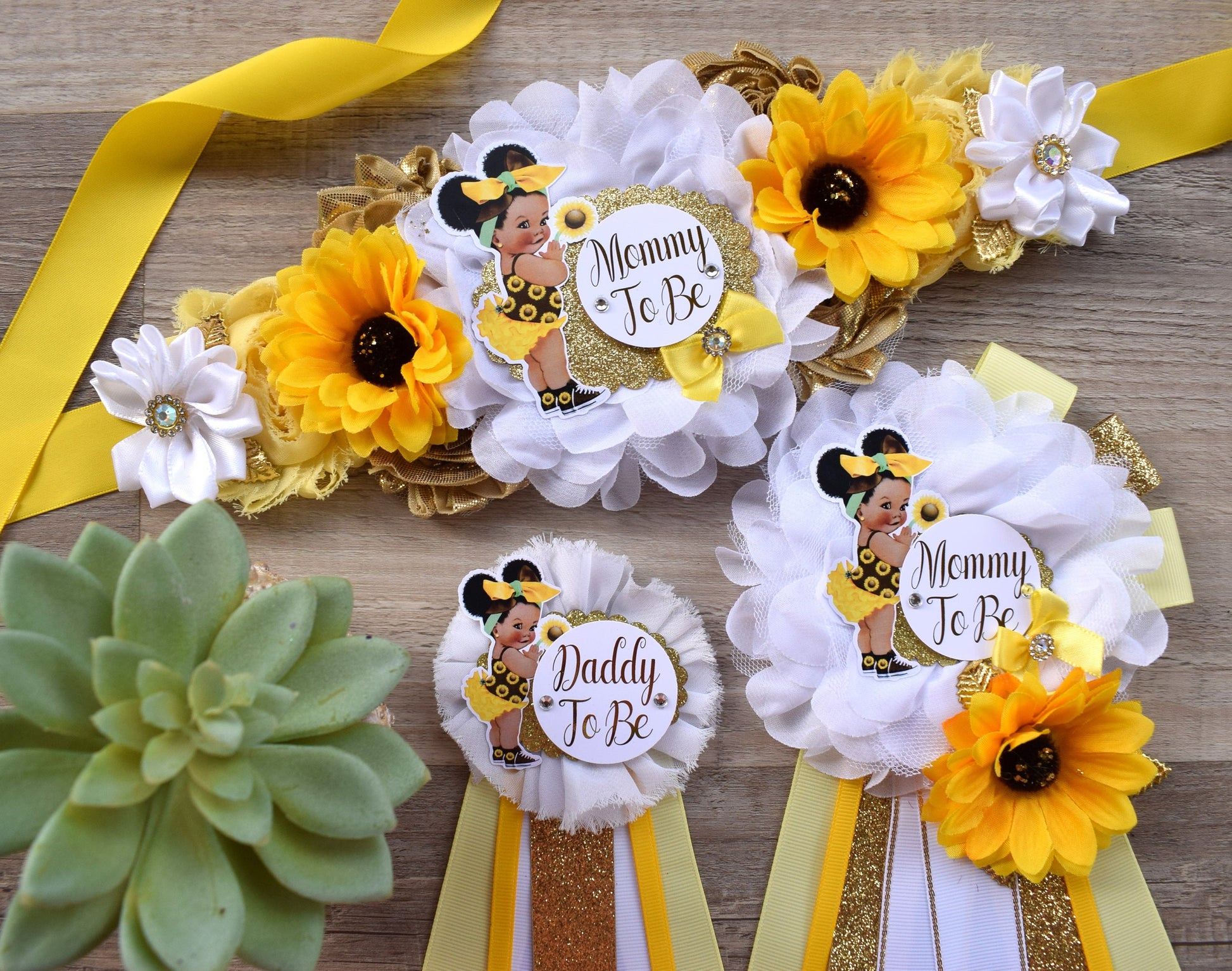 Girl Sunflower Baby Shower, Maternity Sash, Sunflower Mommy To Be, Sunflower Daddy To Be, Girl Baby Shower, Baby Shower Gift - Celebrations By Cris