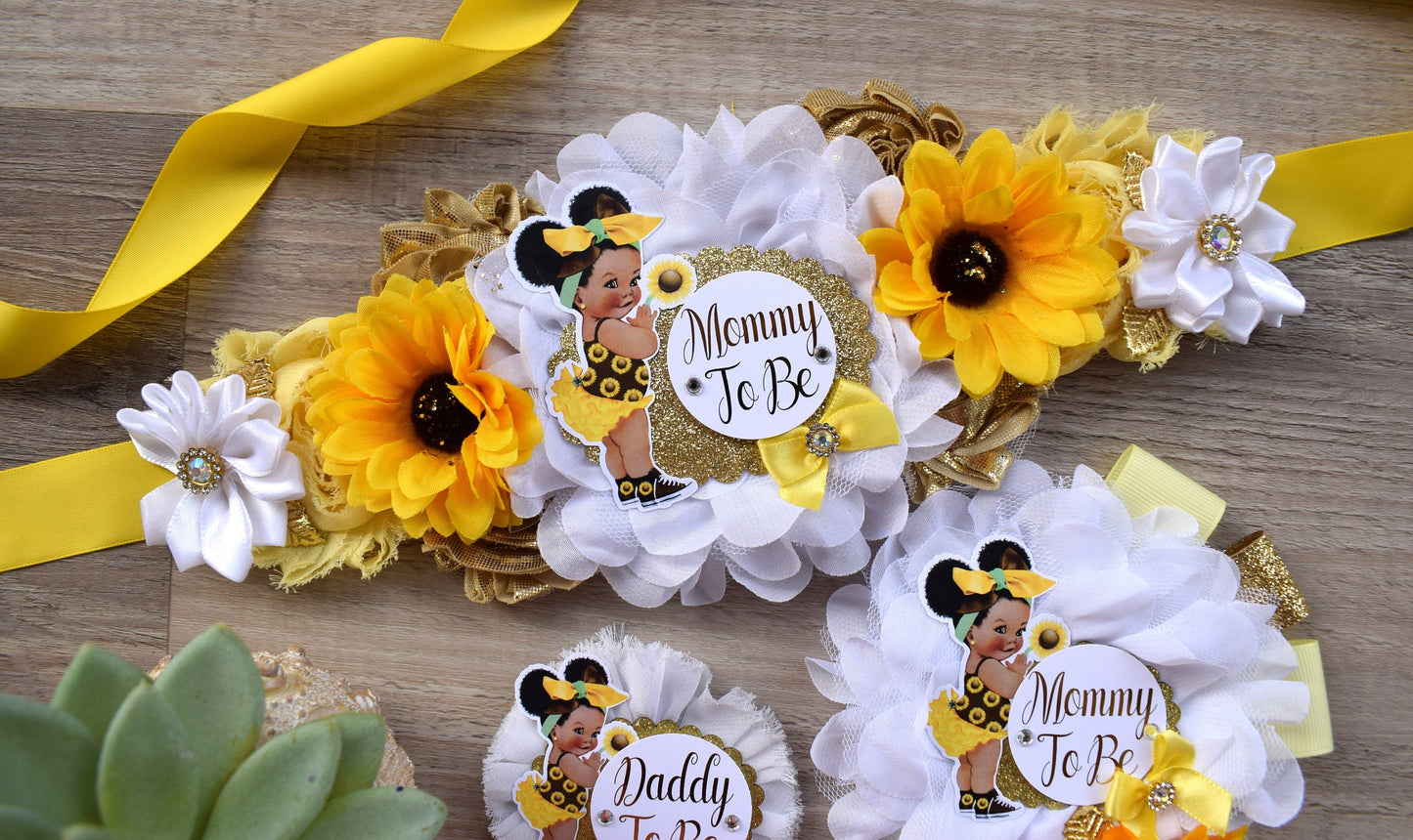 Girl Sunflower Baby Shower, Maternity Sash, Sunflower Mommy To Be, Sunflower Daddy To Be, Girl Baby Shower, Baby Shower Gift - Celebrations By Cris