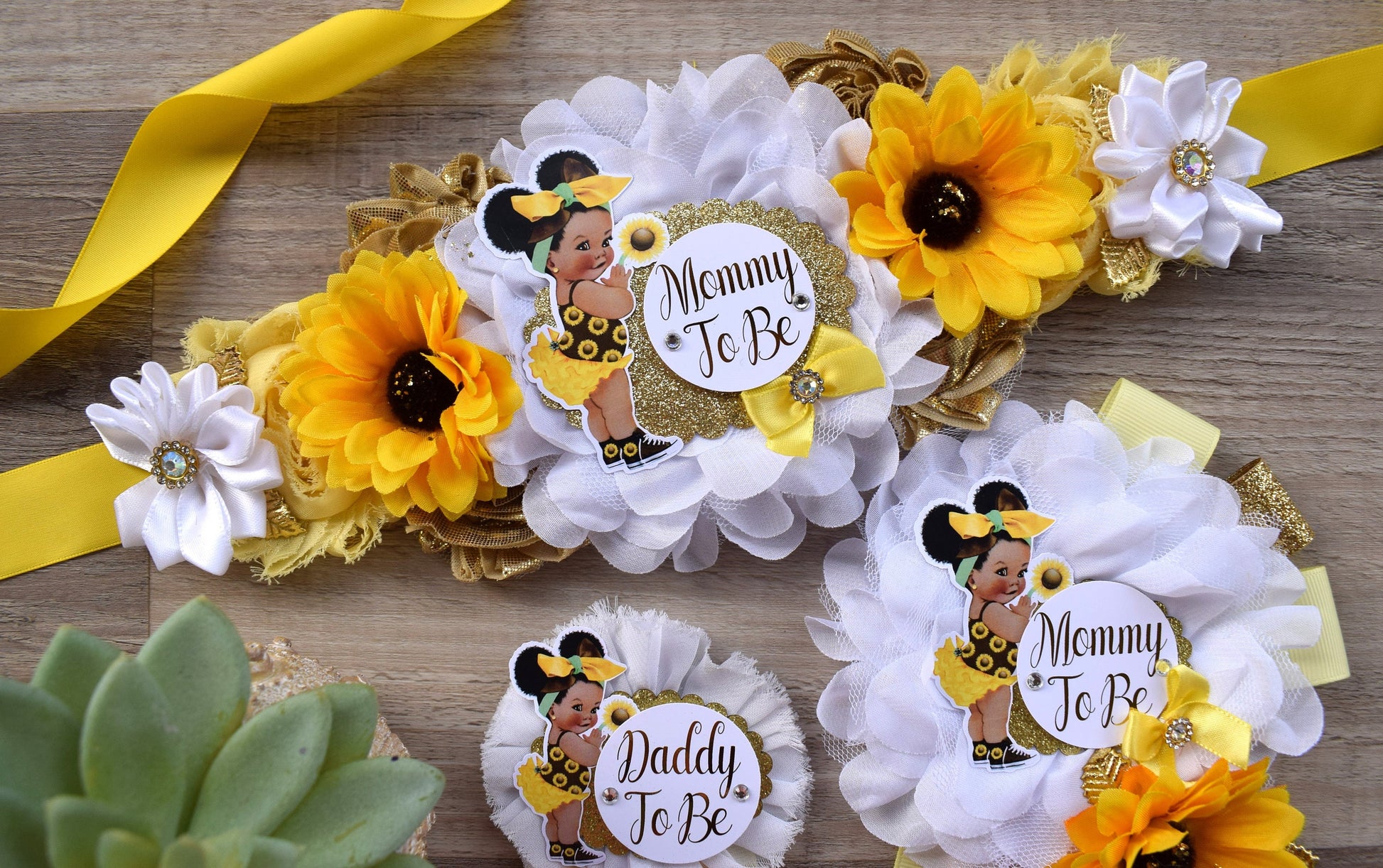 Girl Sunflower Baby Shower, Maternity Sash, Sunflower Mommy To Be, Sunflower Daddy To Be, Girl Baby Shower, Baby Shower Gift - Celebrations By Cris