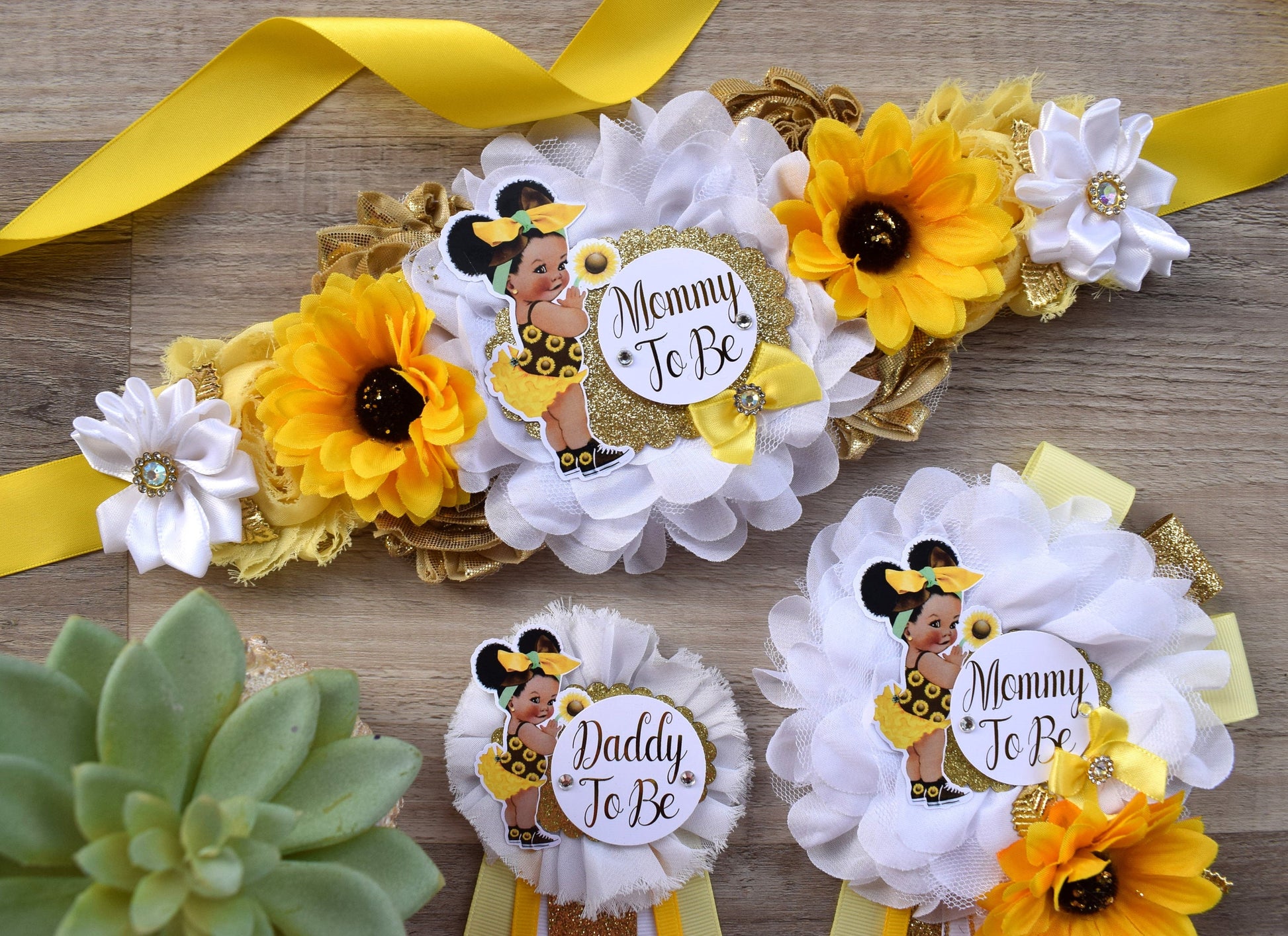 Girl Sunflower Baby Shower, Maternity Sash, Sunflower Mommy To Be, Sunflower Daddy To Be, Girl Baby Shower, Baby Shower Gift - Celebrations By Cris