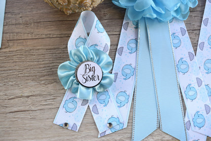 Boy Elephant Baby Shower, Blue Elephant Sash and Pin, Blue Elephant Flower Sash, Elephant Mommy To Be Ribbon Pin, Elephant Daddy To Be Pin