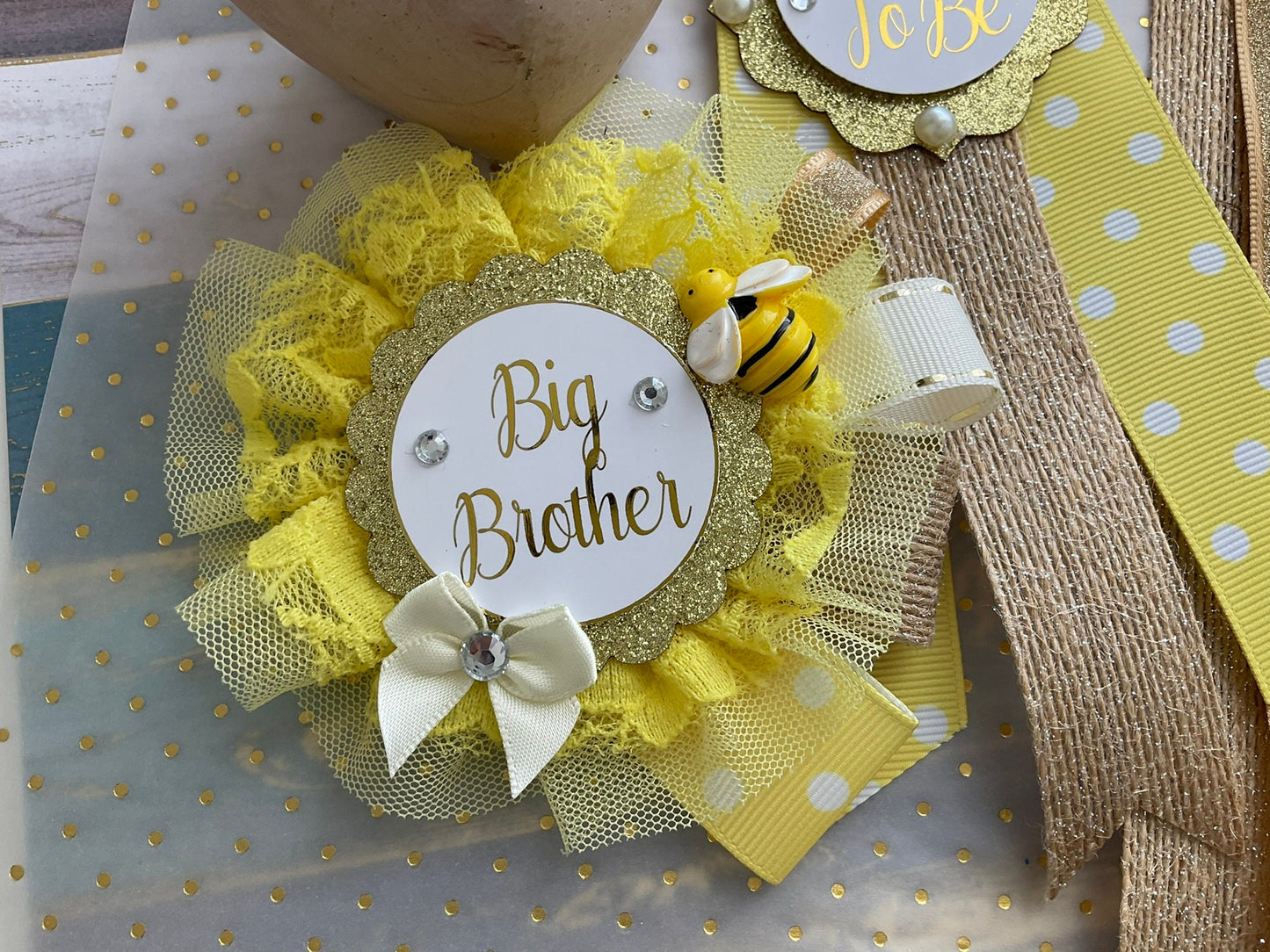 Rustic Bumble Bee Baby Shower, Yellow Ivory Maternity Sash, Mommy To Be Ribbon, Daddy To Be Pin, Gender Reveal, Bumble Bee Theme, Custom - Celebrations By Cris