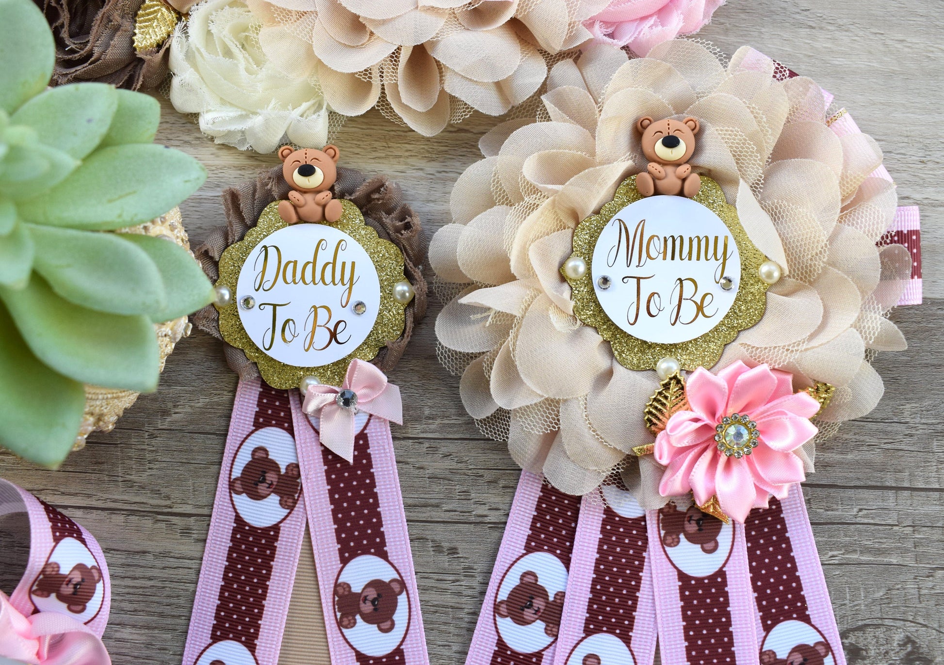 Pink Teddy Bear Baby Shower, Pink Bear Mommy Bear Maternity Sash, Papa Teddy Bear Mommy Daddy To Be Corsage, Pink Girl Teddy Bear, Custom - Celebrations By Cris