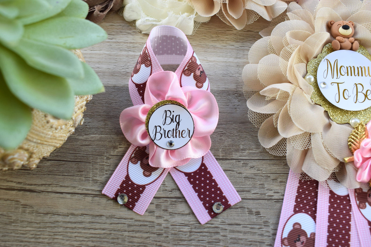 Pink Teddy Bear Baby Shower, Pink Bear Mommy Bear Maternity Sash, Papa Teddy Bear Mommy Daddy To Be Corsage, Pink Girl Teddy Bear, Custom - Celebrations By Cris