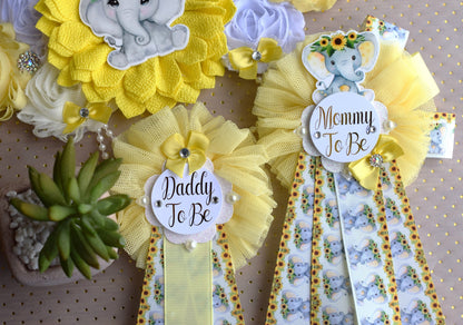 Sunflower Elephant Baby Shower, Yellow Ivory Flower Corsage Pin, Mommy To Be, Daddy To Be, Gender Reveal Sunflower Baby Shower, Sunflower