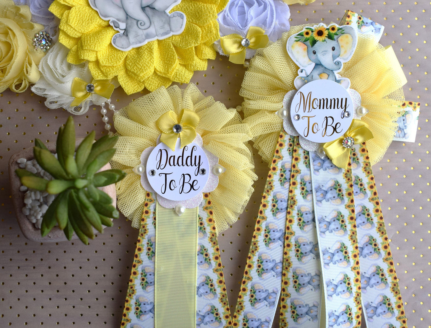 Sunflower Elephant Baby Shower, Yellow Ivory Flower Corsage Pin, Mommy To Be, Daddy To Be, Gender Reveal Sunflower Baby Shower, Sunflower