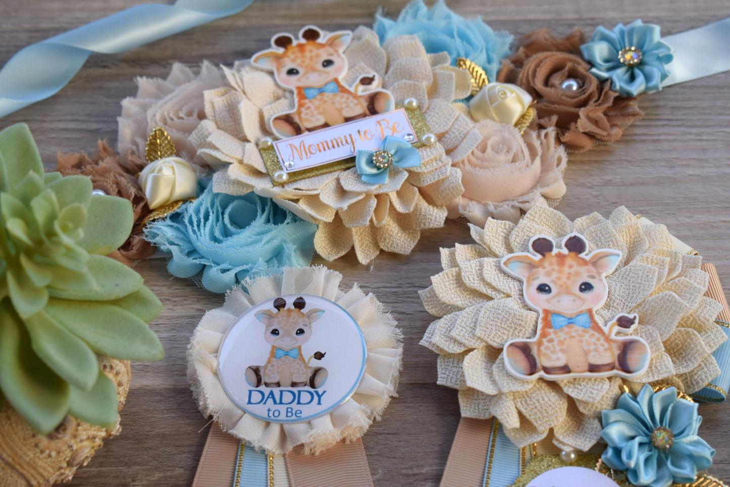 Boy Giraffe Baby Shower, Blue Giraffe Maternity Sash, Blue Giraffe Mommy To Be Pin, Giraffe Daddy To Be Pin, Baby Shower Gift, Custom Pin - Celebrations By Cris