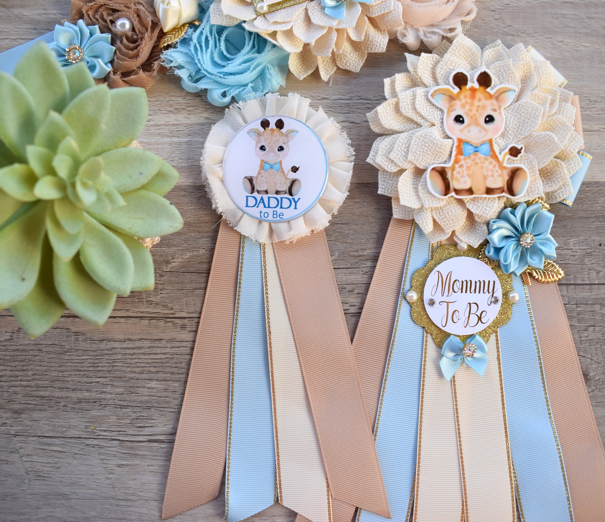 Boy Giraffe Baby Shower, Blue Giraffe Maternity Sash, Blue Giraffe Mommy To Be Pin, Giraffe Daddy To Be Pin, Baby Shower Gift, Custom Pin - Celebrations By Cris