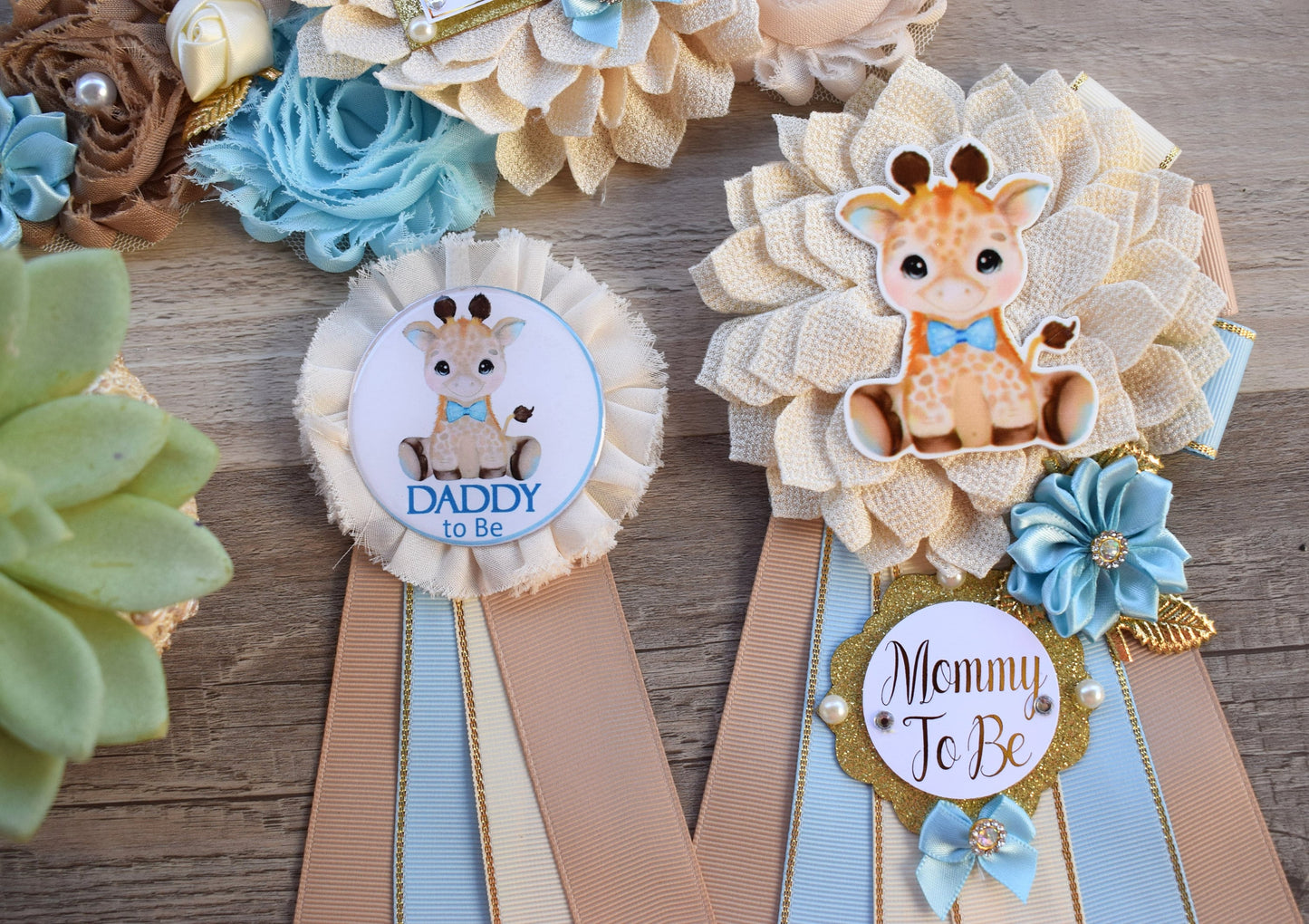 Boy Giraffe Baby Shower, Blue Giraffe Maternity Sash, Blue Giraffe Mommy To Be Pin, Giraffe Daddy To Be Pin, Baby Shower Gift, Custom Pin - Celebrations By Cris