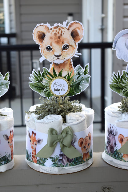 Jungle Safari Mini Diaper Cake Set Baby Shower, Baby Shower Centerpieces Decorations, Boy Room Nursery Decor, New Mom Gifts - S0001