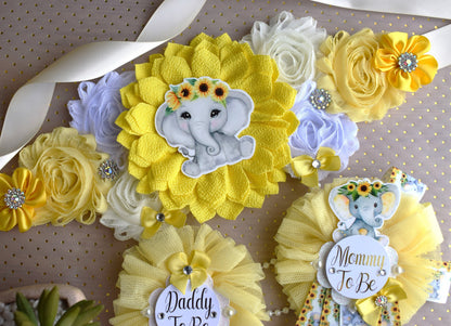 Sunflower Elephant Baby Shower, Yellow Ivory Flower Corsage Pin, Mommy To Be, Daddy To Be, Gender Reveal Sunflower Baby Shower, Sunflower