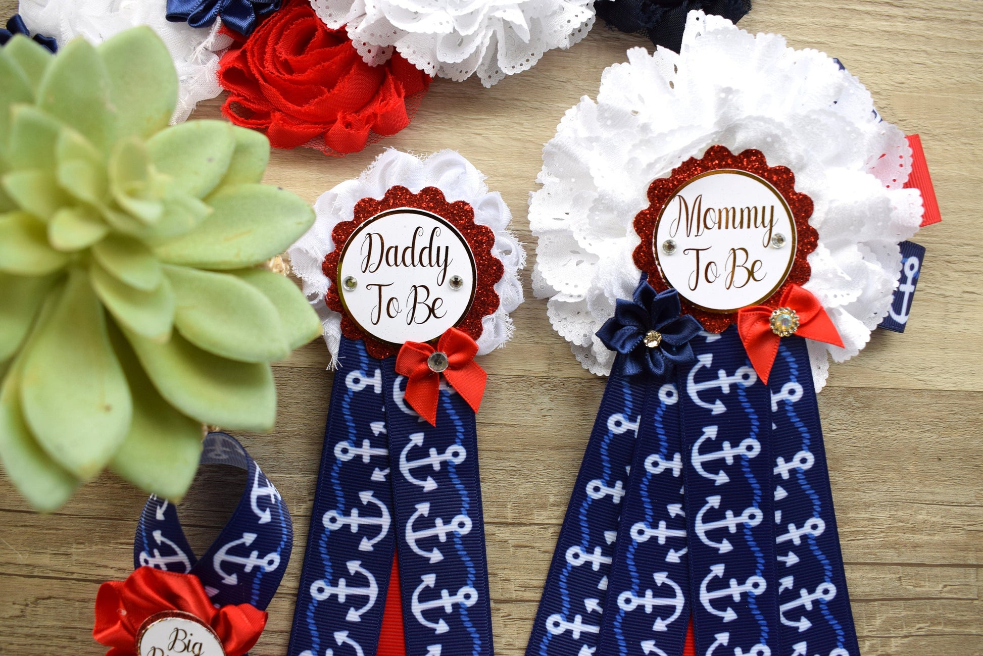 Nautical Baby Shower, Red Blue White Flower Sash, Ahoy Nautical Maternity Sash, Ahoy Its a Boy, Nautical Belly Sash, Nautical Sash, S0001 - Celebrations By Cris