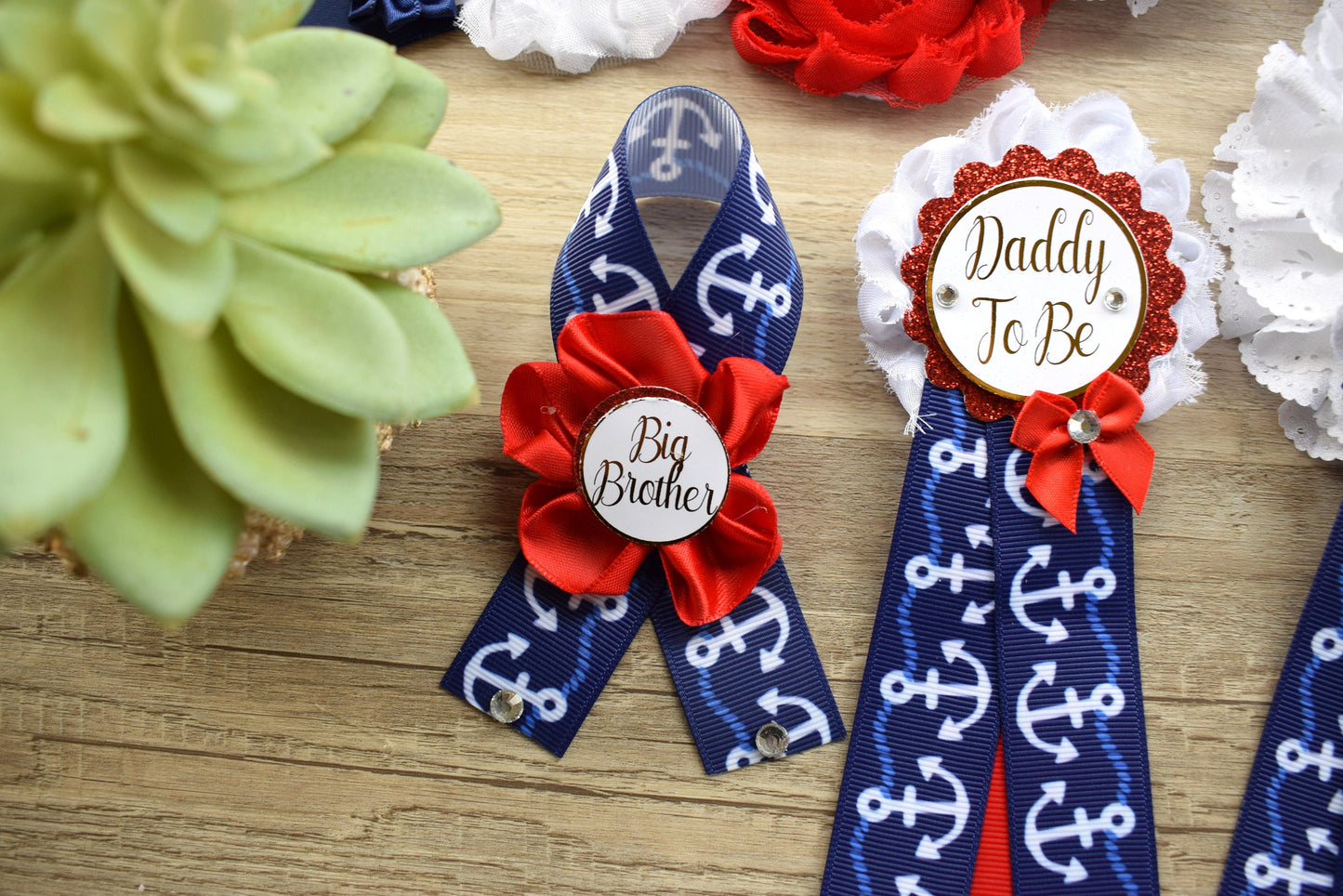 Nautical Baby Shower, Red Blue White Flower Sash, Ahoy Nautical Maternity Sash, Ahoy Its a Boy, Nautical Belly Sash, Nautical Sash, S0001 - Celebrations By Cris