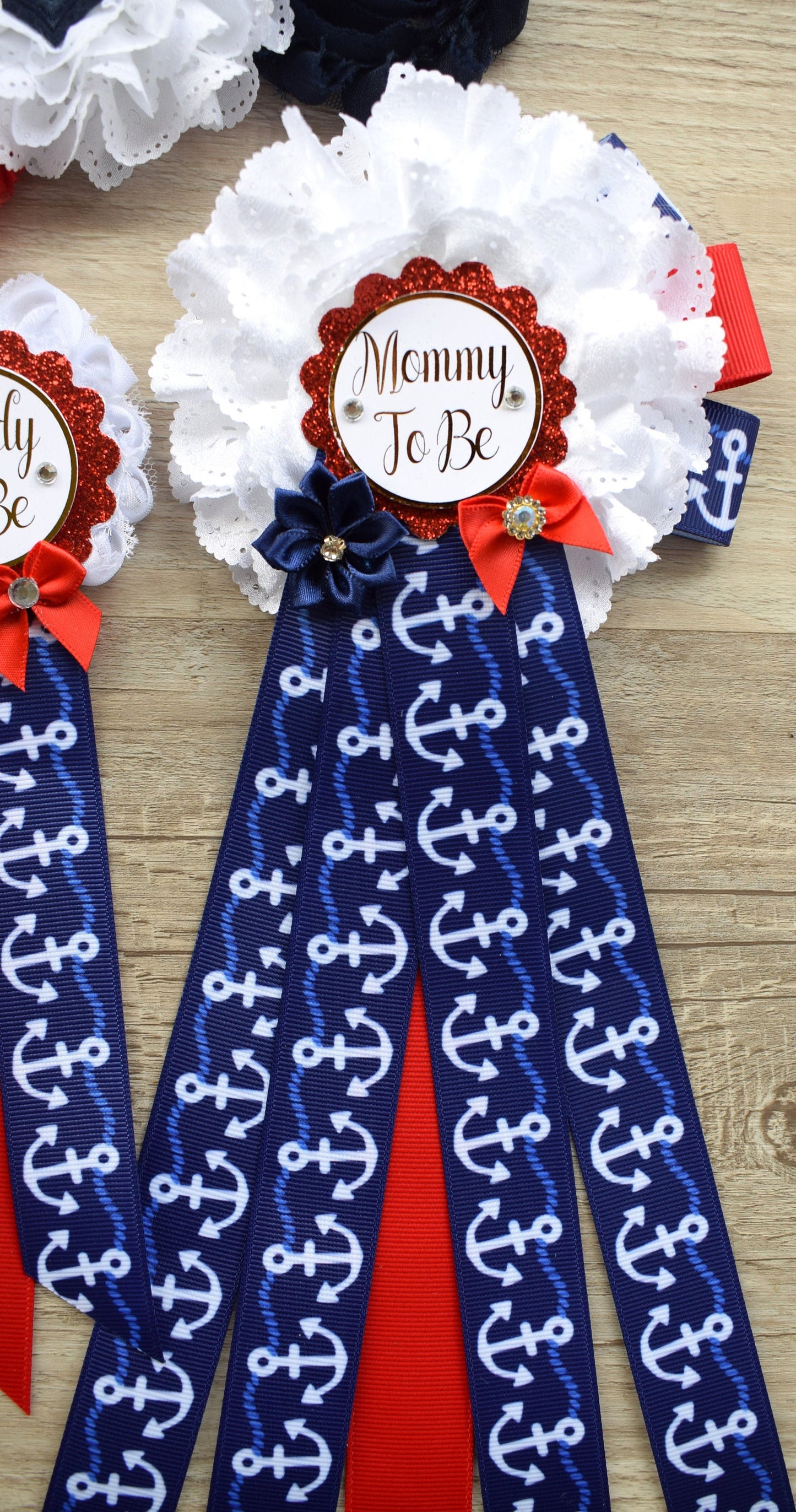 Nautical Baby Shower, Red Blue White Flower Sash, Ahoy Nautical Maternity Sash, Ahoy Its a Boy, Nautical Belly Sash, Nautical Sash, S0001 - Celebrations By Cris