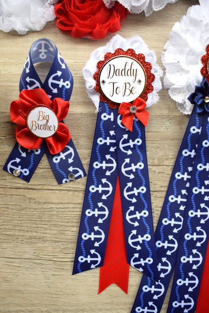 Nautical Baby Shower, Red Blue White Flower Sash, Ahoy Nautical Maternity Sash, Ahoy Its a Boy, Nautical Belly Sash, Nautical Sash, S0001 - Celebrations By Cris