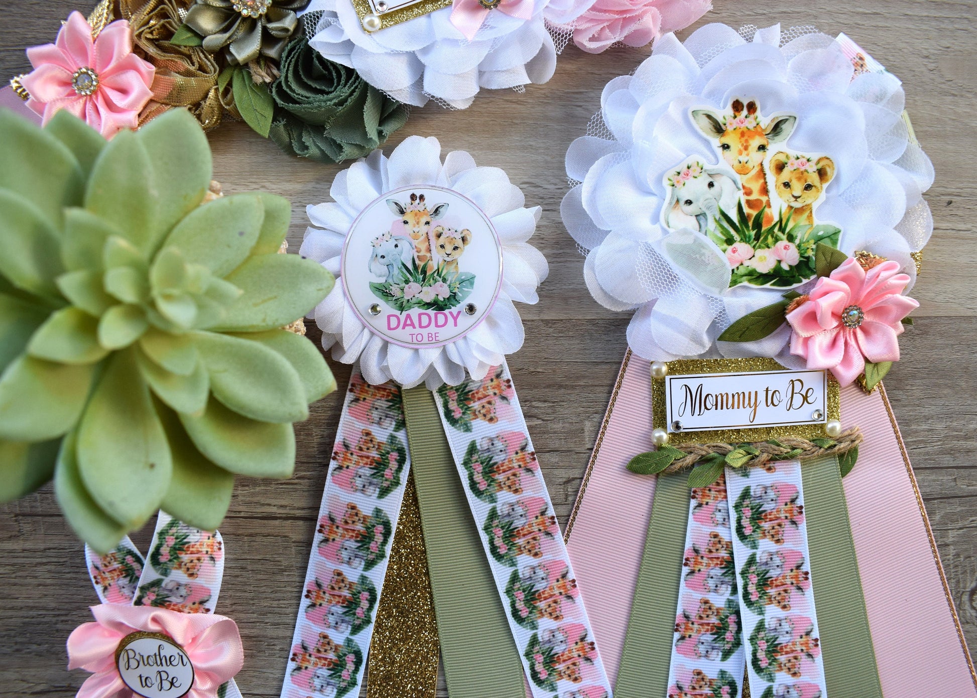 Girl Animal Safari Maternity Sash, Pink Safari Maternity Sash, Animal Mommy To Be Ribbon, Daddy To Be Pin, Safari Baby Shower Gift, Custom - Celebrations By Cris