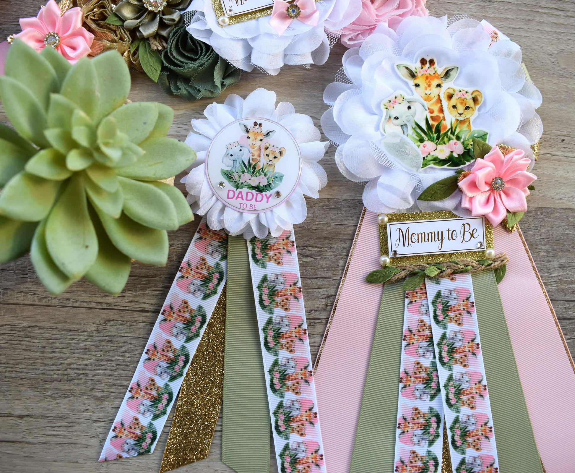 Girl Animal Safari Maternity Sash, Pink Safari Maternity Sash, Animal Mommy To Be Ribbon, Daddy To Be Pin, Safari Baby Shower Gift, Custom - Celebrations By Cris