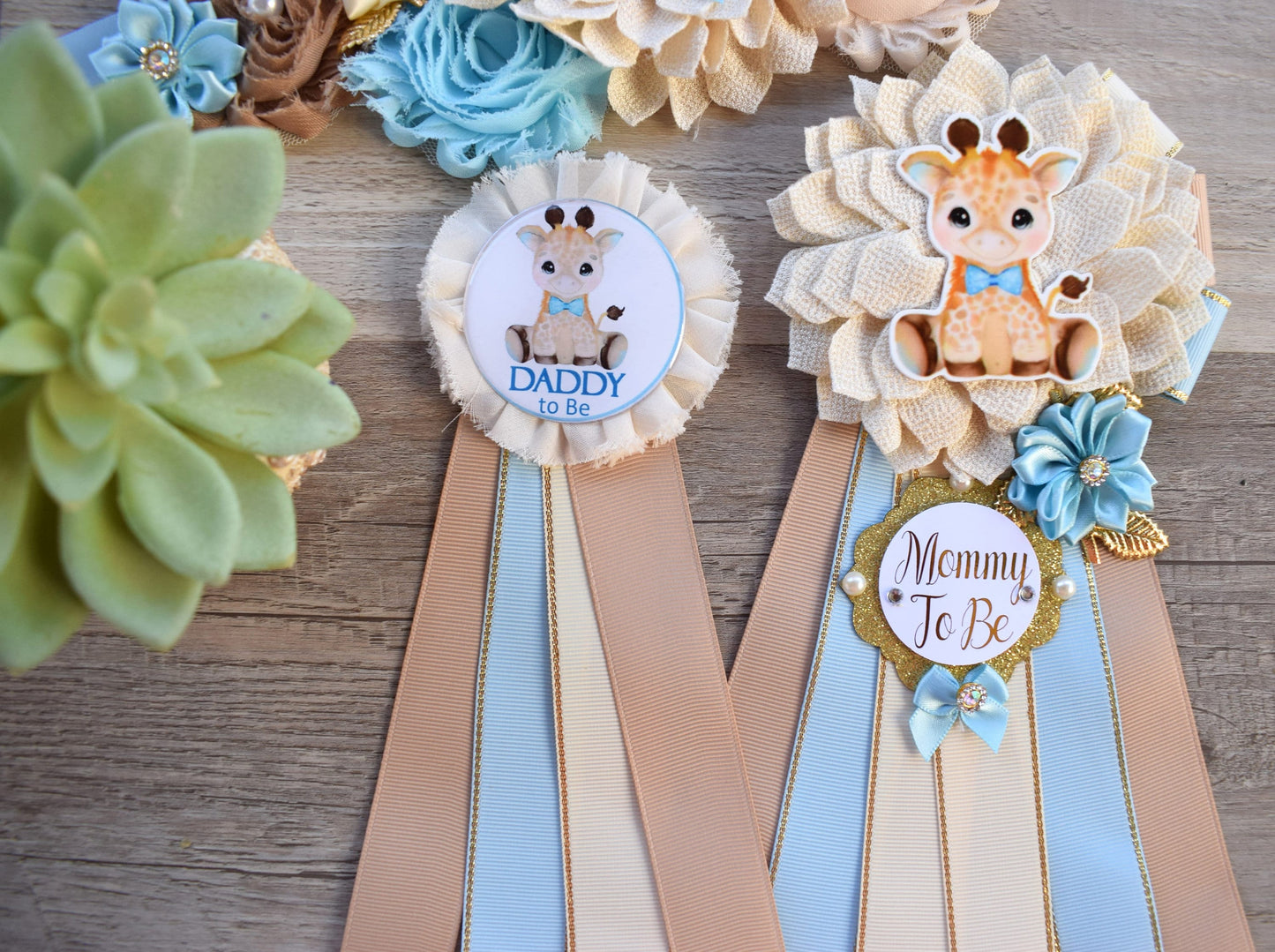 Boy Giraffe Baby Shower, Blue Giraffe Maternity Sash, Blue Giraffe Mommy To Be Pin, Giraffe Daddy To Be Pin, Baby Shower Gift, Custom Pin - Celebrations By Cris