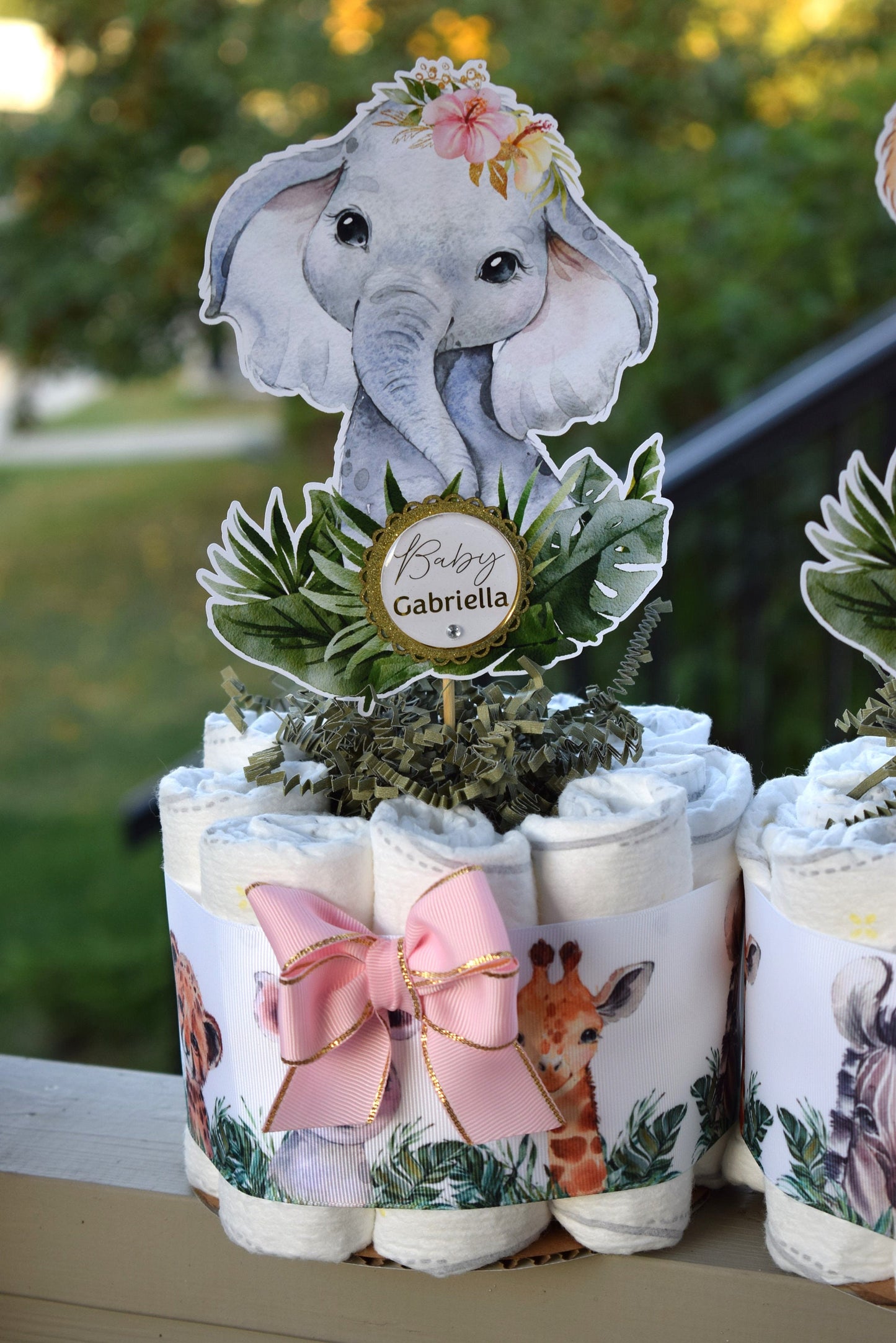 Girl Jungle Safari Mini Diaper Cake Set Baby Shower, Baby Shower Centerpieces Decorations, Girls Room Nursery Decor, New Mom Gifts - S0002