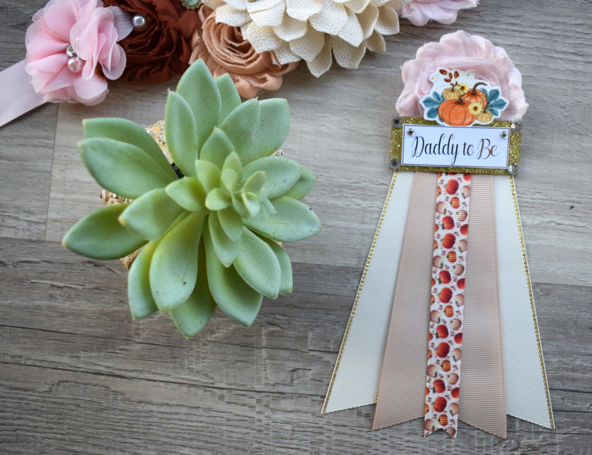 Girl Pumpkin Baby Shower, Cream Pink Maternity Sash, Gold Pink Cream Flower Belly Sash, Pumpkin Flower Sash, Fall Belly Sash, Custom - Celebrations By Cris