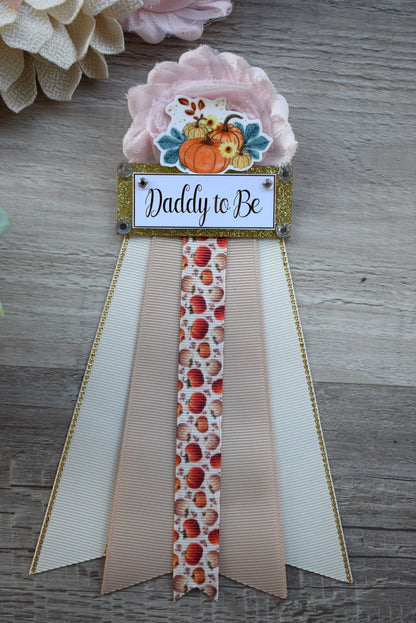 Girl Pumpkin Baby Shower, Cream Pink Maternity Sash, Gold Pink Cream Flower Belly Sash, Pumpkin Flower Sash, Fall Belly Sash, Custom - Celebrations By Cris